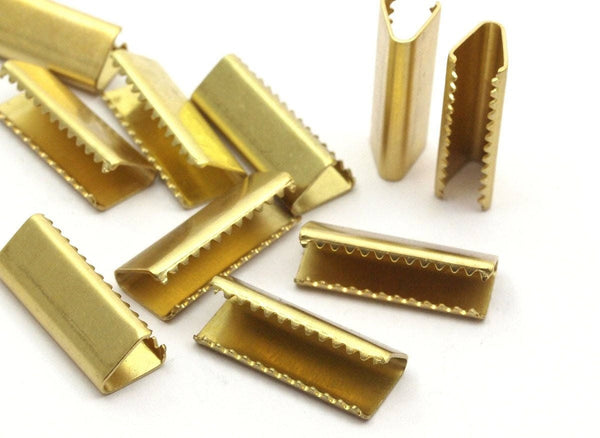 Ribbon Crimp End, 20 Raw Brass Ribbon Crimp Ends Without Loop, Findings (20x7.7mm) Brs 2327p A0633