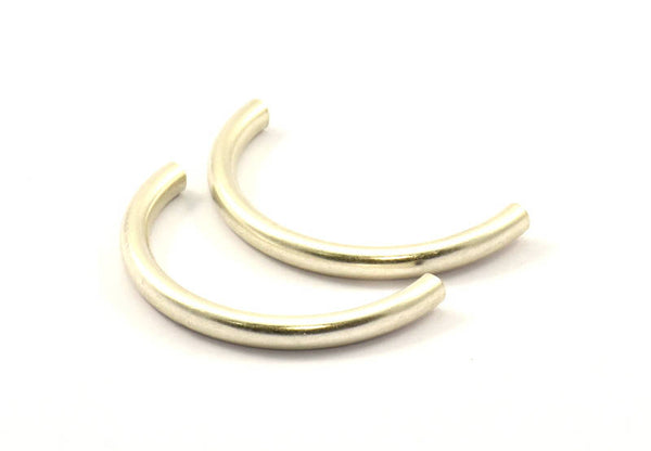 Antique Silver Noodle Tubes - 2 Antique Silver Plated Semi Circle Curved Tube Beads (4x45mm) D264 H198