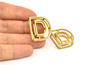 D Letter Pendants, 2 Raw Brass D Letter Alphabets, Initials, Uppercase, Letter Initial Pendant for Personalized Necklaces