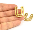 U Letter Pendants, 2 Raw Brass U Letter Alphabets, Initials, Uppercase, Letter Initial Pendant for Personalized Necklaces