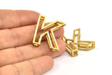 K Letter Pendants, 2 Raw Brass K Letter Alphabets, Initials, Uppercase, Letter Initial Pendant for Personalized Necklaces