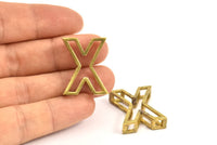 X Letter Pendants, 2 Raw Brass X Letter Alphabets, Initials, Uppercase, Letter Initial Pendant for Personalized Necklaces
