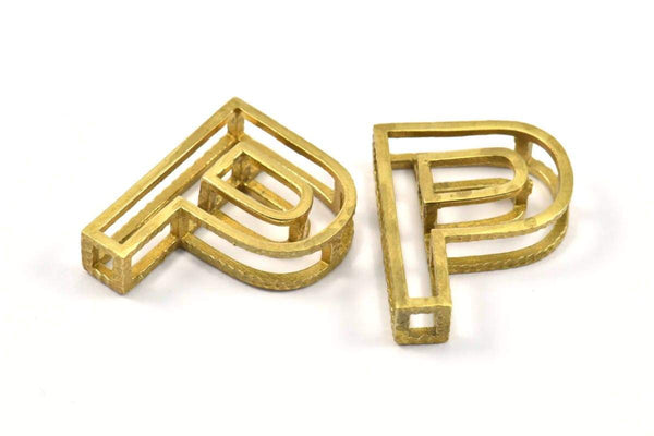 P Letter Pendants, 2 Raw Brass P Letter Alphabets, Initials, Uppercase, Letter Initial Pendant for Personalized Necklaces