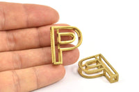 P Letter Pendants, 2 Raw Brass P Letter Alphabets, Initials, Uppercase, Letter Initial Pendant for Personalized Necklaces