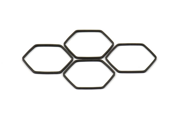 Black Hexagon Ring Charm, 24 Oxidized Brass Black Hexagon Shaped Ring Charms (25x0.8mm) BS 1177