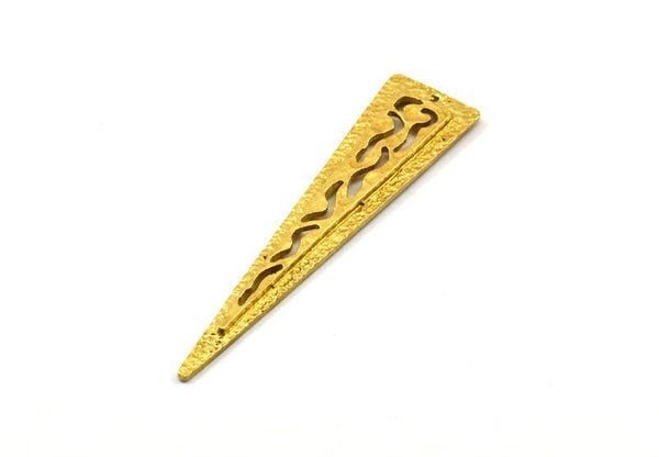 Brass Textured Triangles, 2 Raw Brass Triangle Charms With 1 Hole, Earring Finding (58x14x2mm) N0231