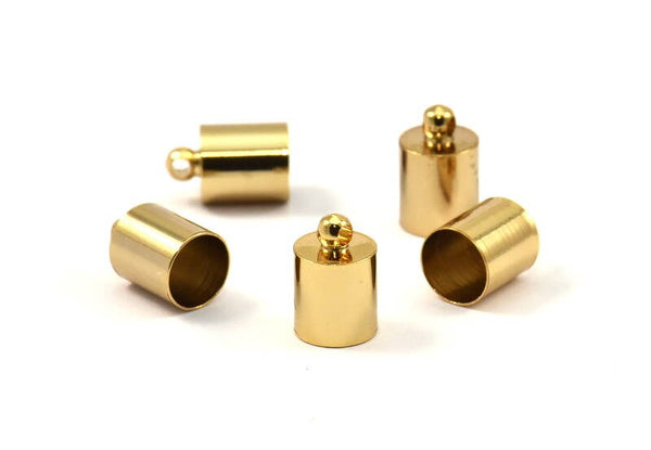 Gold  Barrel End With Loop - 10 Gold Plated Barrel End With Loop (7x11m) Leather Cord Ends Bs-1648 Q0214