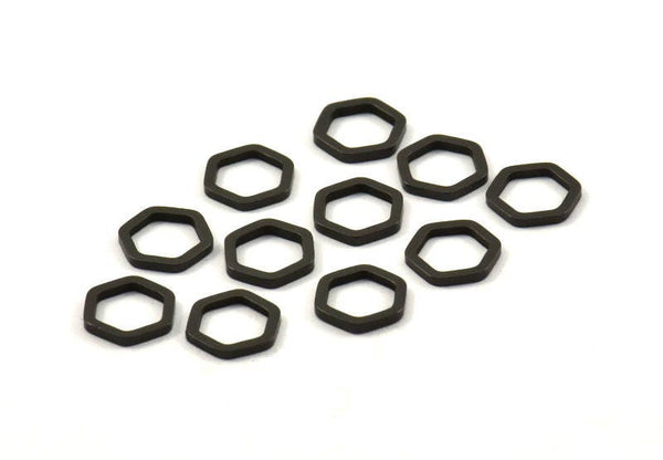 Black Hexagon Charm, 50 Oxidized Black Brass Hexagon Ring Charms (8x1mm) BS 1219 S175