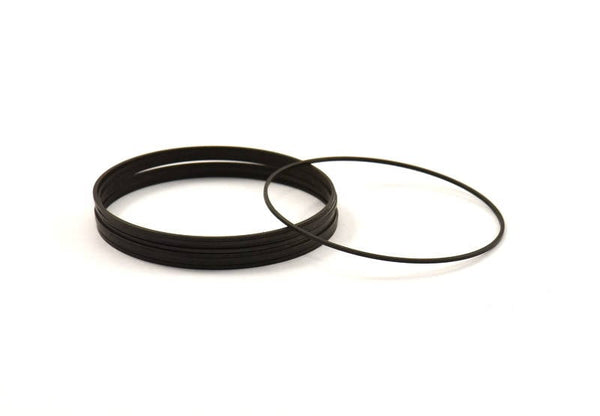 Black Circles Connectors, 12 Oxidized Brass Black Circle Connectors (50X0.8mm) Bs-1111 S797