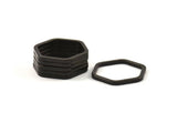 Black Hexagon Connector Ring, 6 Oxidized Brass Black Hexagon Connector Rings (25x2x2mm) D0136 S421