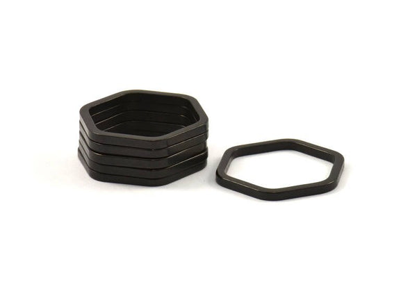 Black Hexagon Connector Ring, 6 Oxidized Brass Black Hexagon Connector Rings (25x2x2mm) D0136 S421
