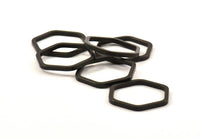 Black Hexagon Connector Ring, 6 Oxidized Brass Black Hexagon Connector Rings (25x2x2mm) D0136 S421