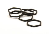 Black Hexagon Connector Ring, 6 Oxidized Brass Black Hexagon Connector Rings (25x2x2mm) D0136 S421