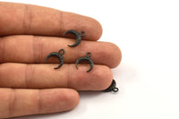 Black Moon Charm, 6 Oxidized Brass Black Textured Horn Charms, Pendant, Jewelry Finding (12x3.50x3mm) N0303 S143