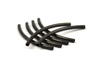 Black Curved Tubes, 12 Black Oxidized Brass Curved Tubes (3x55mm) Bs 1412 S007