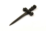 Black Knight&#39;s Sword Pendant, 1 Oxidized Brass Black Sword Charm, Earring Finding (44x17mm) N404 S575