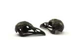 Black Tiny Bird Skull, 1 Oxidized Black Brass Bird Skull Pendants (25x12x11mm) N0484 S525