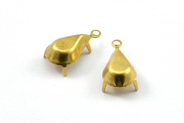 Pear Prong Setting, 25 Raw Brass Pear Drop with 1 Loop, Prong Settings with 4 Claw (8x13mm) K439