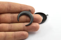 Black Moon Charm, 1 Oxidized Brass Black Horn Charms, Pendant, Jewelry Findings with 1 loop (31x9x3mm) N0298 S219