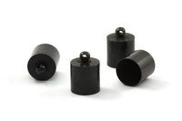 Black Barrel End, 12 Oxidized Brass Black Barrel End With Loop, Leather Cord Ends (10x14mm) Bs-1658 S501