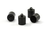Black Barrel End, 12 Oxidized Brass Black Barrel End With Loop, Leather Cord Ends (10x14mm) Bs-1658 S501