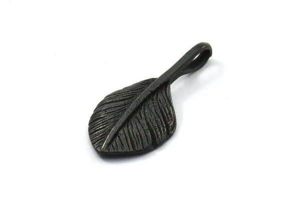 Siyah Yaprak Kolye, 2 Oksitlenmiş Pirinç Siyah Yaprak Tılsımı (27x13mm) N0366 S223