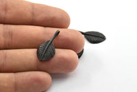 Siyah Yaprak Kolye, 2 Oksitlenmiş Pirinç Siyah Yaprak Tılsımı (27x13mm) N0366 S223