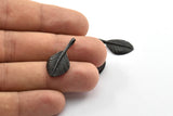 Siyah Yaprak Kolye, 2 Oksitlenmiş Pirinç Siyah Yaprak Tılsımı (27x13mm) N0366 S223