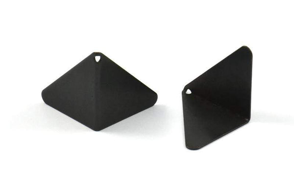 Black Kite Charms, 3 Oxidized Brass Black Geometric Triangle Earring Charms (22mm) S149 U010