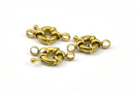 9mm Spring Ring Clasps, 12 Raw Brass Round Spring Ring Clasps with 2 Loops (9mm) BS 2365