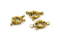 11mm Spring Ring Clasps, 12 Raw Brass Round Spring Ring Clasps with 2 Loops (11mm) BS 2358