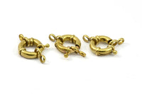 17mm Spring Ring Clasps, 6 Raw Brass Round Spring Ring Clasps with 2 Loops (17mm) BS 2361