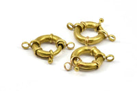21mm Spring Ring Clasps, 6 Raw Brass Round Spring Ring Clasps with 2 Loops (21mm) BS 2363