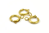 16mm Spring Ring Clasps, 12 Raw Brass Round Spring Ring Clasps with 1 Loop (16mm) BS 2357