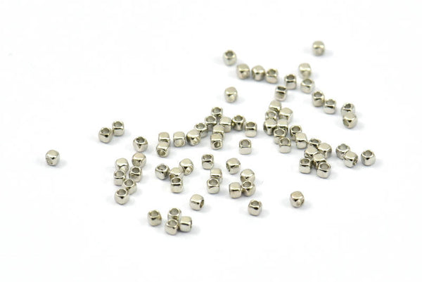 Cube Spacer Beads, 100 Silver Tone Brass Tiny Square Cube Spacer Beads (1.5mm)  BS 2017
