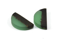 Resin&Wood Semicircle Pendant, 5 Green Black Half Moon Pendant with 2 Holes (32x16mm) X005