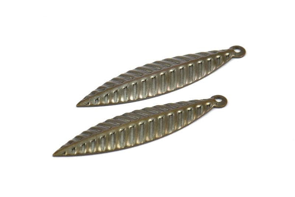 Brass Leaf Charm, 20 Antique Brass Leaf Charms Pendant Findings (35mm) K087