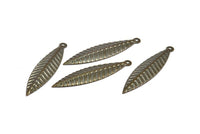 Brass Leaf Charm, 20 Antique Brass Leaf Charms Pendant Findings (35mm) K087