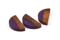 Resin&Wood Semicircle Pendant, 5 Purple Brown Half Moon Pendant with 2 Holes (32x16mm) X004