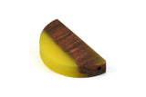 Resin&Wood Semicircle Pendant, 5 Yellow Brown Half Moon Pendant with 2 Holes (32x16mm) X003