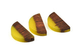 Resin&Wood Semicircle Pendant, 5 Yellow Brown Half Moon Pendant with 2 Holes (32x16mm) X003