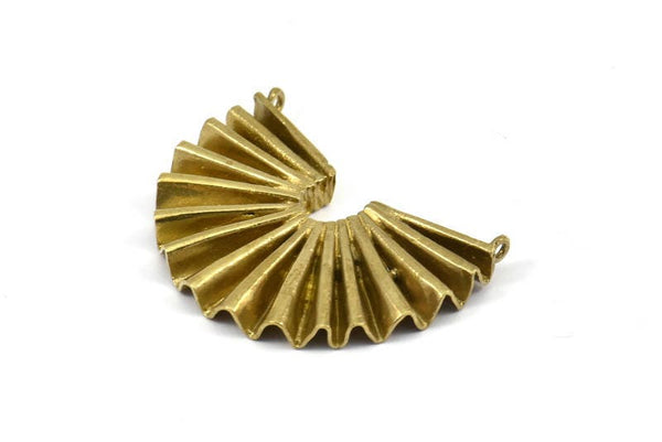 Paper Rosette shape Brass Pendant, 1 Brass Semi Circle Pendant With 2 Loops (40x30x4.2x0.6mm) U072
