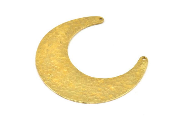 Hammered Moon Crescent Charm, 1 Raw Brass Hammered Moons with 2 Holes Pendant (55x18x5mm) N0472