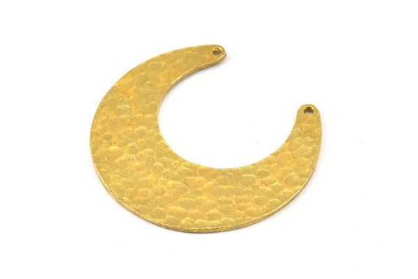 Hammered Moon Crescent Charm, 2 Raw Brass Hammered Moons with 2 Holes Pendant (37x13x4mm) N0474