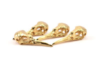 Gold Bird Skull, 2 Gold Plated Brass Bird Skull Necklace Pendants (32x11x10mm) N0492 Q0105