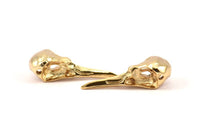Gold Bird Skull, 2 Gold Plated Brass Bird Skull Necklace Pendants (32x11x10mm) N0492 Q0105