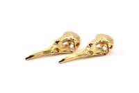Gold Bird Skull, 2 Gold Plated Brass Bird Skull Necklace Pendants (32x11x10mm) N0492 Q0105