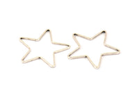 Antique Silver Star Charm, 12 Antique Silver Plated Brass Open Star Charms (24x0.8x0.6mm) BS 1078