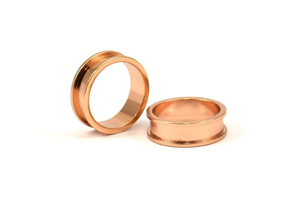 Rose Gold Channel Ring - 3 Rose Gold Plated Brass Channel Ring Setting (16mm) N0476 Q0079