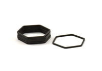 Black Hexagon Charm, 24 Black Oxidized Brass Hexagon Rings (25x1mm) Bs 1227 S236